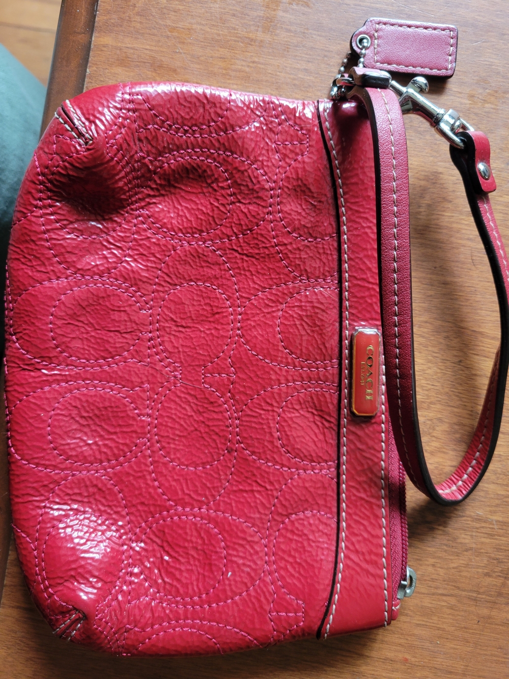Coach Cherry Red Signature Leather Wristlet